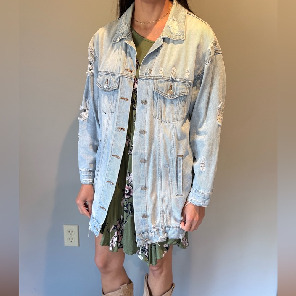 Mono B Light Blue Ripped Denim Jacket